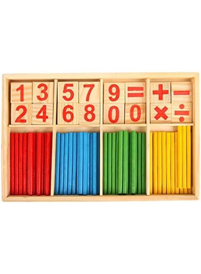 Wooden Counting Sticks Colorful Wood Toys Building Intelligence Blocks Counting Rods with Box for Kids