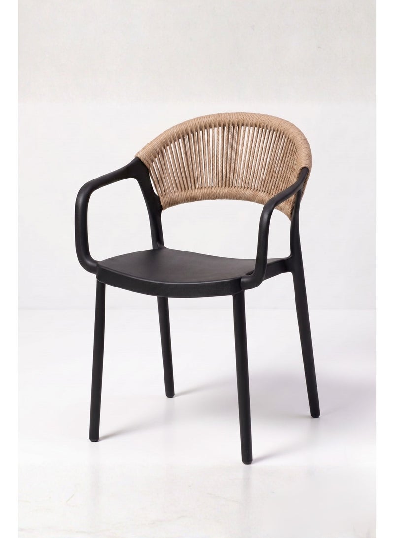 Marcolo Chair with Arms, Outdoor Plastic Dining Armchair, Weather & UV Resistant Patio Chair for Balcony, Garden, Kitchen & Indoor Outdoor Use, Modern Rope-Style Design, 41x53.5x82cm (Black) - Image 1