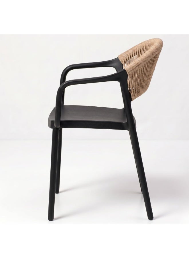 Marcolo Chair with Arms, Outdoor Plastic Dining Armchair, Weather & UV Resistant Patio Chair for Balcony, Garden, Kitchen & Indoor Outdoor Use, Modern Rope-Style Design, 41x53.5x82cm (Black) - Image 4