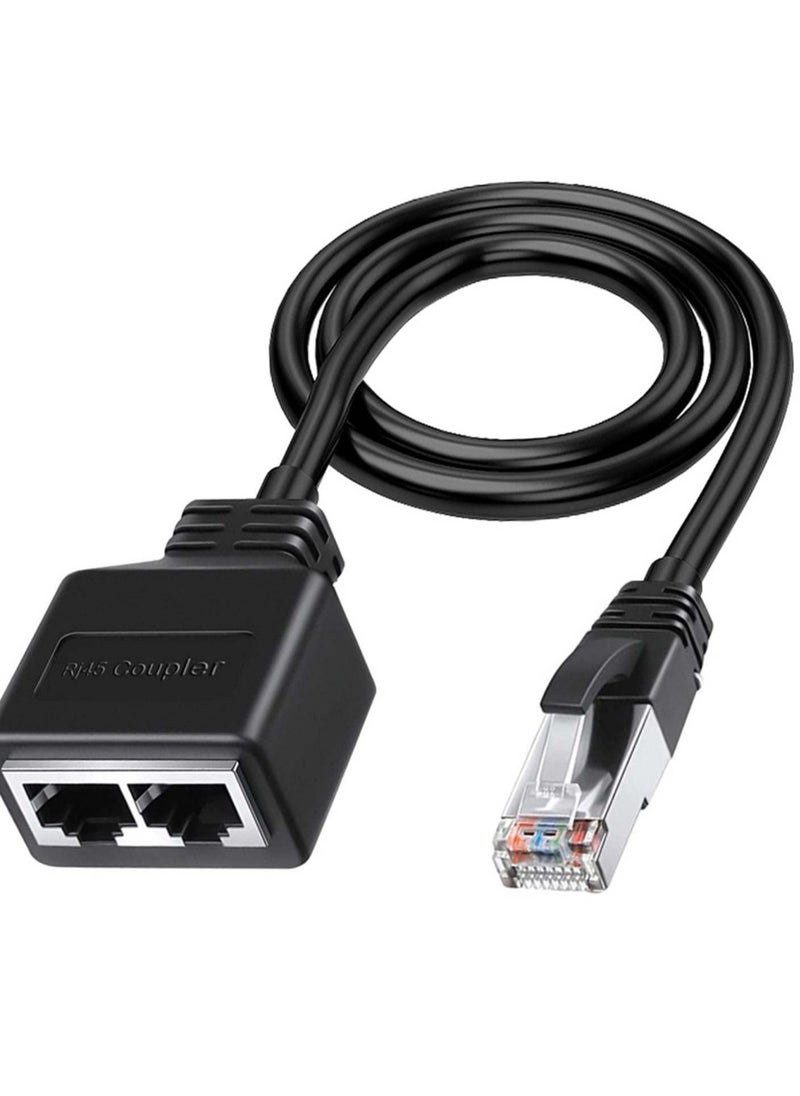 Ethernet Cable Splitter Internet Port Extender RJ45 Network Adapter Male 1 to 2 Female LAN Usb Ethernet Double Socket Connector Port Wired Wifi Coupler Extender fit for Cat5 Cat5e Cat6 Cat7 (Black)