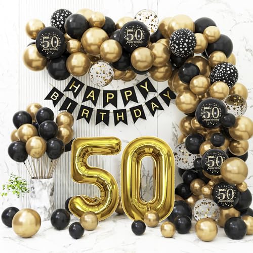Sllyfo 50th Birthday Decorations for Men Women Black and Gold 50th Birthday Balloons Set Party Decorations with Happy 50th Birthday Decorations BannerBlack and Gold Balloons for 50th Birthday Party - Image 1
