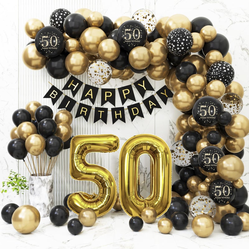 Sllyfo 50th Birthday Decorations for Men Women Black and Gold 50th Birthday Balloons Set Party Decorations with Happy 50th Birthday Decorations BannerBlack and Gold Balloons for 50th Birthday Party - Image 2