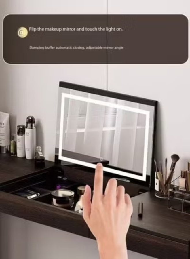 رافين طقم خزانة مكياج فاخرة وعصرية مع سطح منزلق، وأقسام مدمجة للمجوهرات، ونظام تنظيم متعدد الأدراج، ومنطقة مرآة مدمجة، ومناسب لمساحات تزيين غرف النوم الأنيقة 120 × 40 × 76 سم. - Image 5
