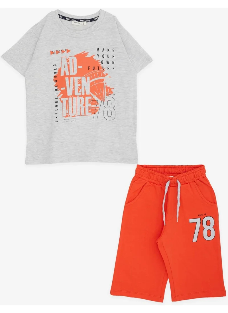بريز Boy Shorts Set with Text Printed Lace Accessory 5-10 Years, Light Gray Melange