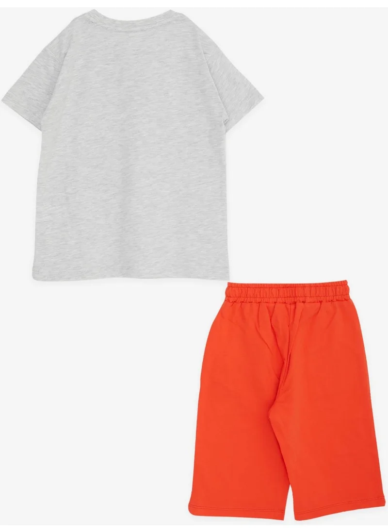 بريز Boy Shorts Set with Text Printed Lace Accessory 5-10 Years, Light Gray Melange