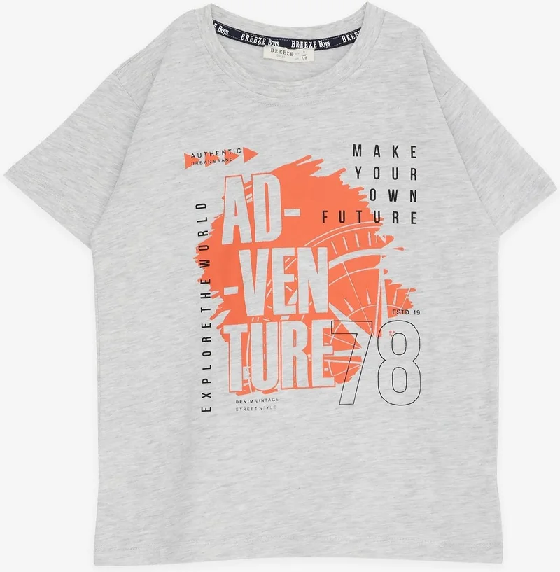 Breeze Boy Shorts Set with Text Printed Lace Accessory 5-10 Years, Light Gray Melange