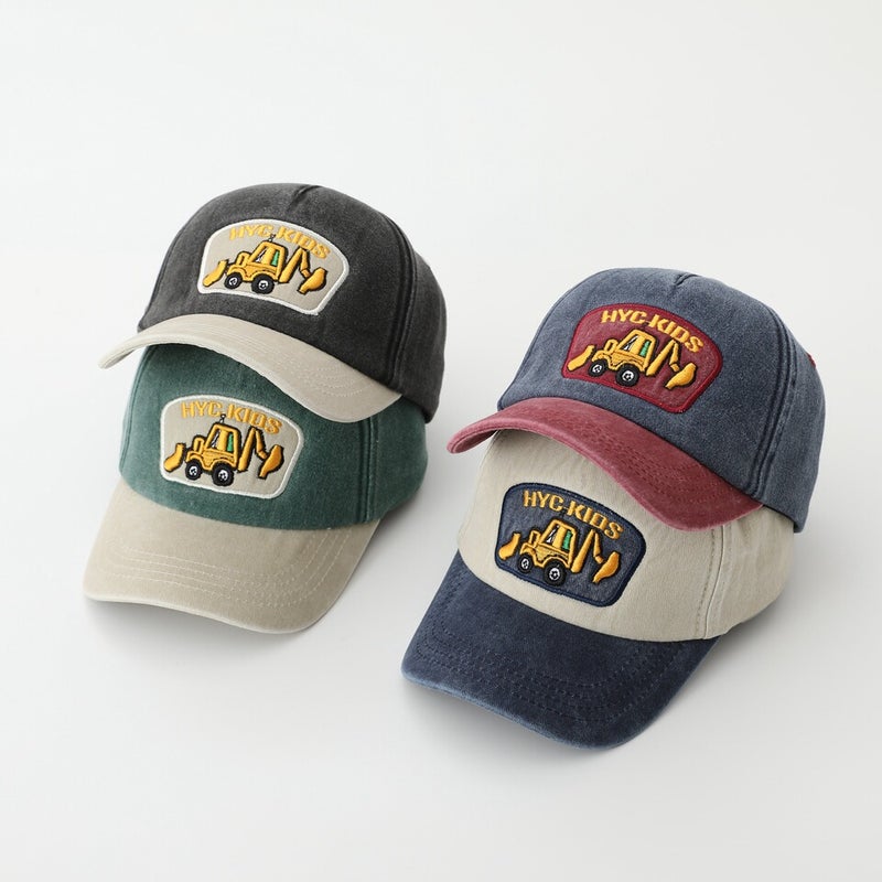 Excavator Kids Cap Washed Patch Baseball Hat Cotton - Image 3