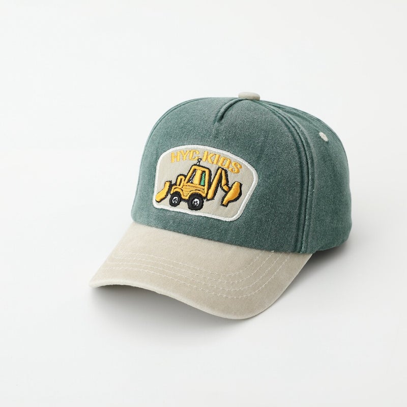 Excavator Kids Cap Washed Patch Baseball Hat Cotton - Image 1