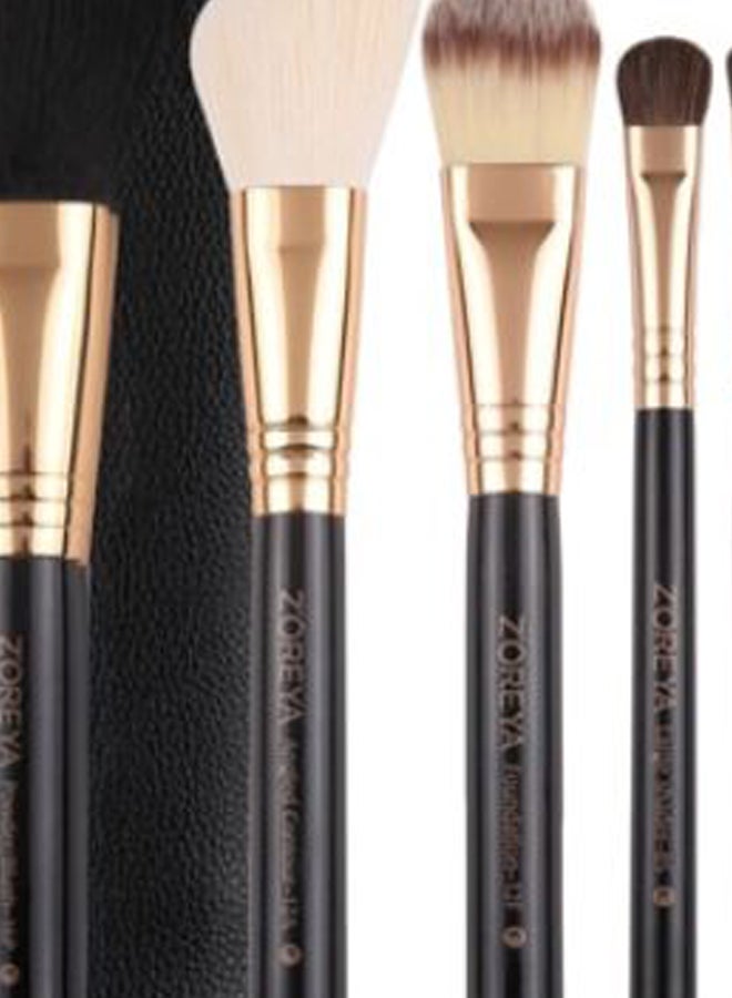 10-Piece Makeup Brush Set With Carry Bag Black/Gold/Beige - Image 2