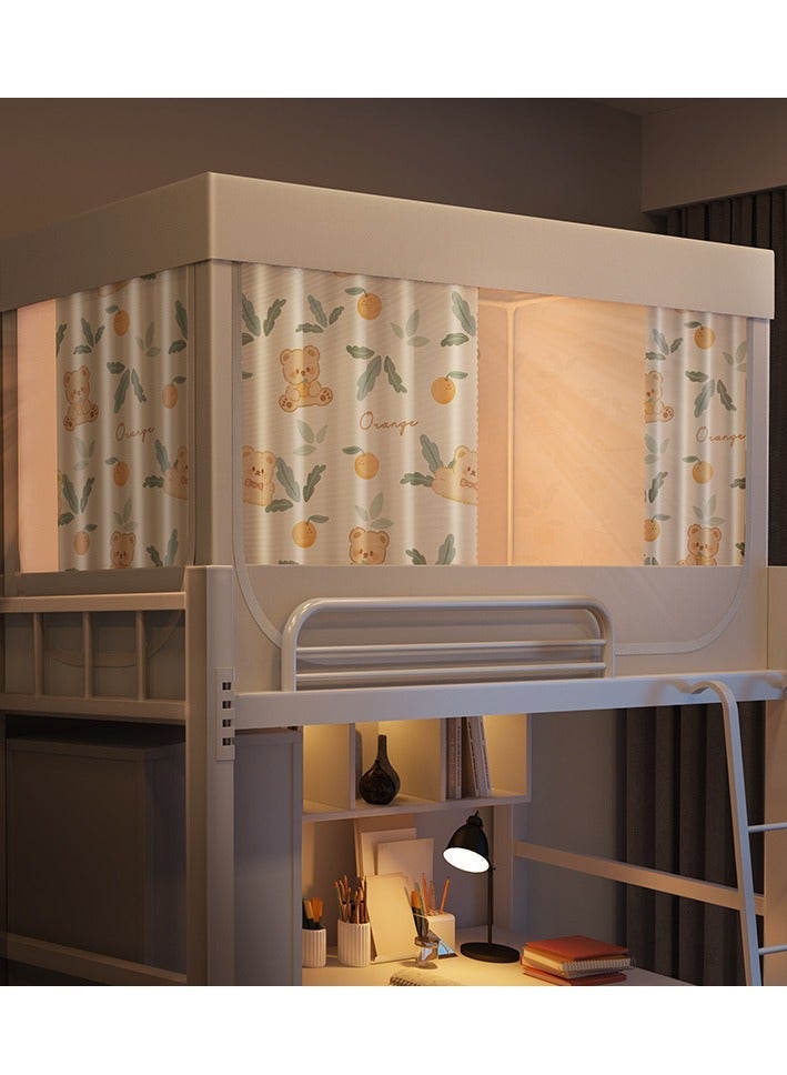 Bluejw Bed Canopy Tents Curtain Blackout Single Bed Tent Student Shading Cloth Canopy Dormitory Mosquito Net Sleep Privacy Protection with Frame for Children Bedroom With Orange and Bear Pattern - Image 1