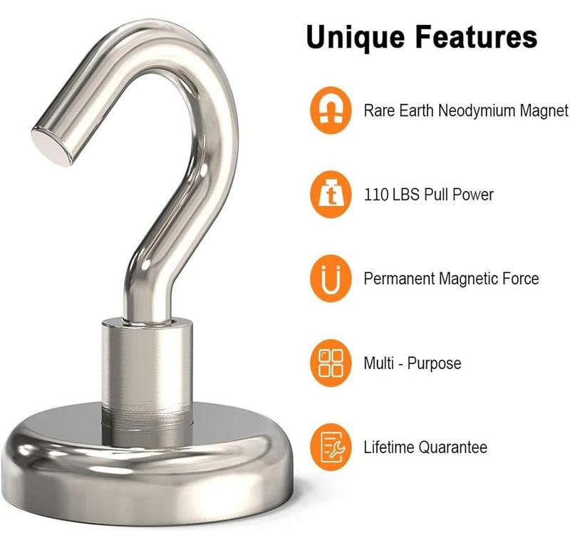 GREATMAG Magnetic Hooks Heavy Duty, 110 lbs Strong Magnet Hooks for Hanging, Magnet with Hook for Cruise, Refrigerator, Pack of 6 - Image 2