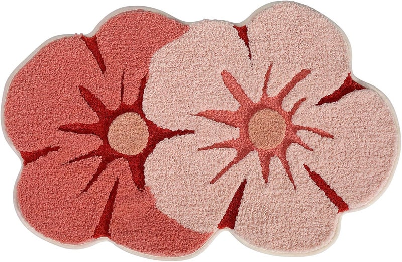Ankah Shower Rug Bath Mat Forest Series Cartoon Design Bathroom Rug, Fluffy, Soft, Non-Slip, Durable, Absorbent Bath Rug, Irregular Plant Shaped Door Mat and Carpet, 19.68"x 31.49", Peach Blossom - Image 2