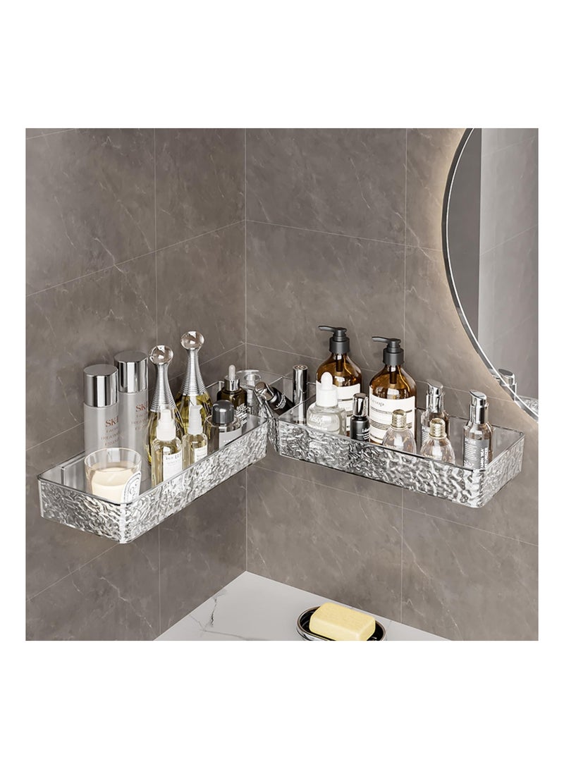KASTWAVE Corner Adhesive Shower Caddy, No Drilling Wall Mounted Shower Rack, Wall Mounted Acrylic Shower Shelf for Kitchen & Bathroom, Shampoo Holder Toiletries Shelf, Clear-Glacier Pattern - Image 1