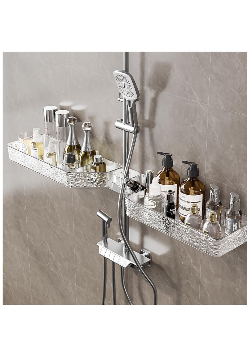 KASTWAVE Corner Adhesive Shower Caddy, No Drilling Wall Mounted Shower Rack, Wall Mounted Acrylic Shower Shelf for Kitchen & Bathroom, Shampoo Holder Toiletries Shelf, Clear-Glacier Pattern - Image 2