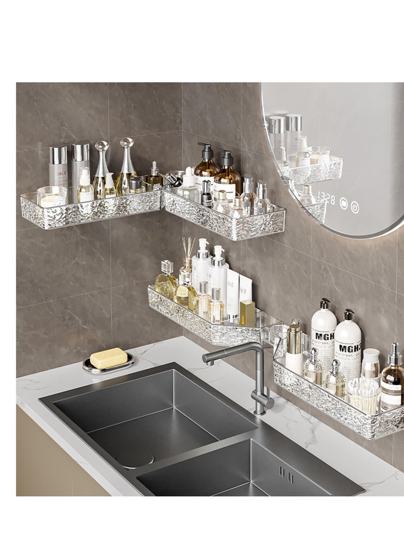 KASTWAVE Corner Adhesive Shower Caddy, No Drilling Wall Mounted Shower Rack, Wall Mounted Acrylic Shower Shelf for Kitchen & Bathroom, Shampoo Holder Toiletries Shelf, Clear-Glacier Pattern - Image 3