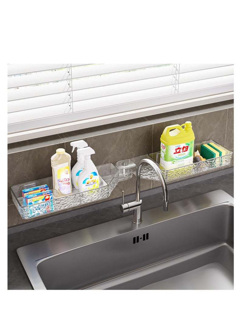 KASTWAVE Corner Adhesive Shower Caddy, No Drilling Wall Mounted Shower Rack, Wall Mounted Acrylic Shower Shelf for Kitchen & Bathroom, Shampoo Holder Toiletries Shelf, Clear-Glacier Pattern - Image 5