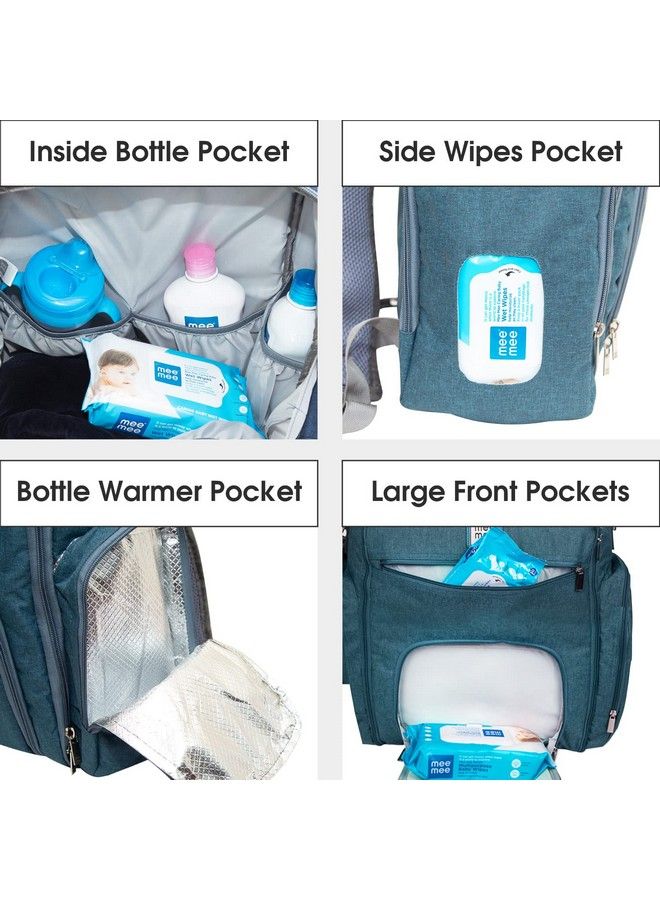 mee mee Stylish Multi Function Baby Travel Bag;Mamas Bags;Diapers Bags For New Born Baby (Backpack Style Green) - Image 4