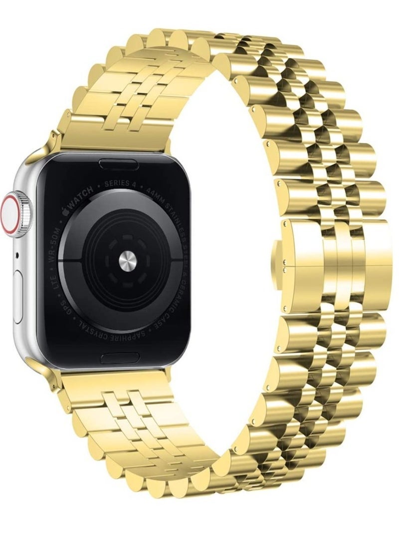 Gravity Compatible with Apple Watch Band 41mm 40mm 38mm, Stainless Steel Heavy Band with Butterfly Folding Clasp Link Bracelet for iWatch Series8/7/6/SE Series 5/4/3/Men Women,Gold - Image 1