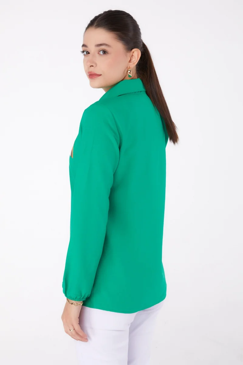 Tofisa Plain Shirt Collar Women's Green Printed Shirt - 13345