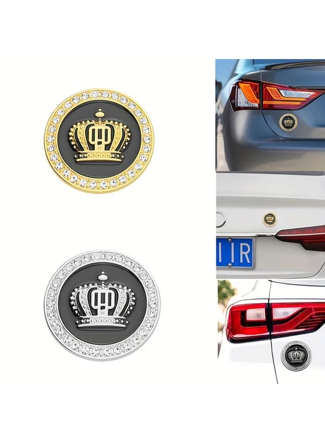 Silvery Crystal Crown Car Styling Sticker Metal Decoration Accessory - Image 1