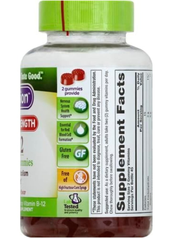 Vitafusion - Extra Strength Vitamin B12 Gummy Vitamins For Energy Metabolism Support And Nervous System Health Support, Cherry Flavored, 45 Day Supply - Image 1