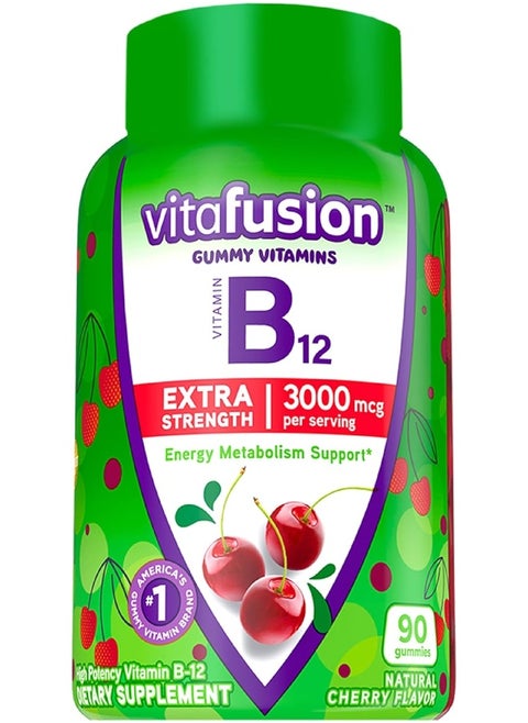 Extra Strength Vitamin B12 Gummy Vitamins For Energy Metabolism Support And Nervous System Health Support, Cherry Flavored, 45 Day Supply