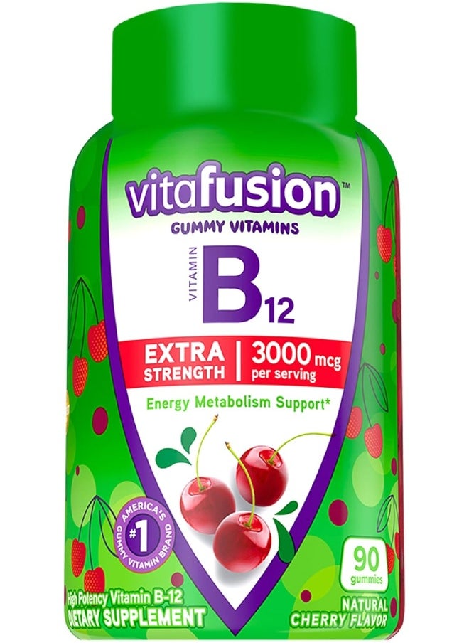 Vitafusion - Extra Strength Vitamin B12 Gummy Vitamins For Energy Metabolism Support And Nervous System Health Support, Cherry Flavored, 45 Day Supply - Image 1