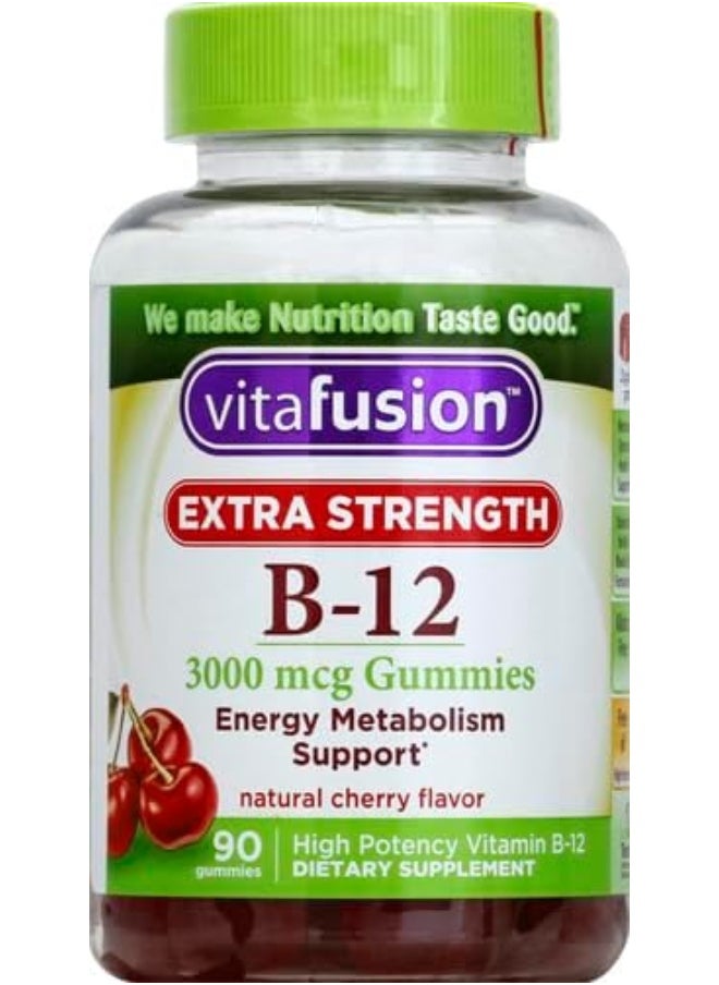 Vitafusion - Extra Strength Vitamin B12 Gummy Vitamins For Energy Metabolism Support And Nervous System Health Support, Cherry Flavored, 45 Day Supply - Image 1
