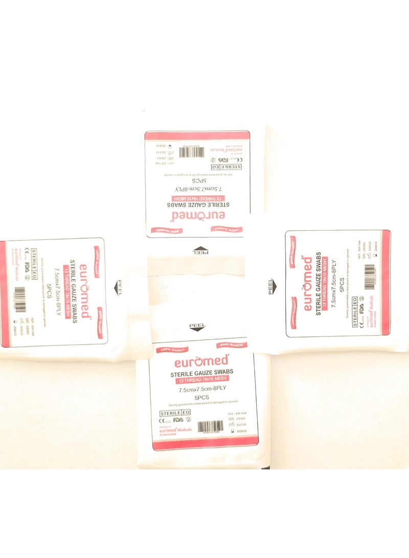 يورو كير مسحة شاش معقمة 7.5 سم × 7.5 سم 8 طبقات 4 بثور