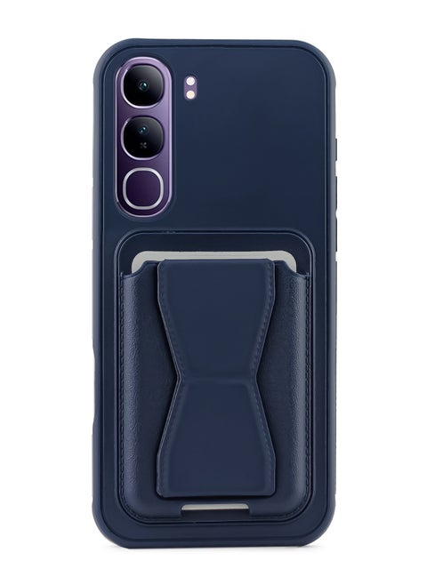 Leather back cover with card wallet Foldable Shockpoof Case compatible with Vivo V40 Lite 4G (Blue)