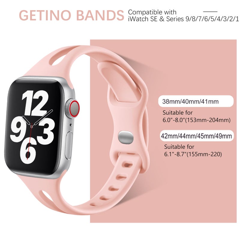 Getino Slim Bands Compatible with Apple Watch Band Series 11 10 9 8 7 6 5 4 3 2 1 SE 38mm 40mm 41mm 42mm Women, Dressy Silicone Skinny Thin Sport iWatch Wristbands,Black/Pink/Smoke Purple/Starlight - Image 3