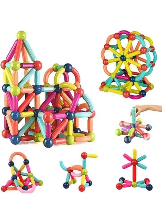 130 Pieces Magnetic Sticks Balls and Rods Set, Building Blocks Sticks Educational Stacking Toys for Kids Boys Girls 