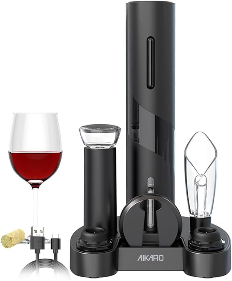 AIKARO - Electric Wine Bottle Opener Automatic Electronic Corkscrew, Rechargeable (Base Set) - Image 1