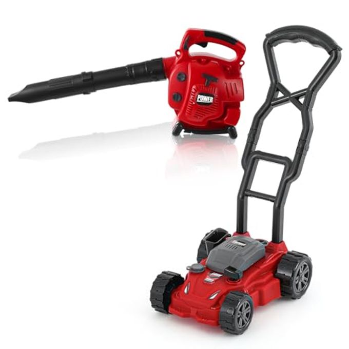 Arrowbash 2 Pcs Toy Gardening Tool Set for Kids Leaf Blower Push Lawn Mower Battery Powered Gardening Tool Set with Lights and Sounds Christmas Birthday Gift for Boys Girls