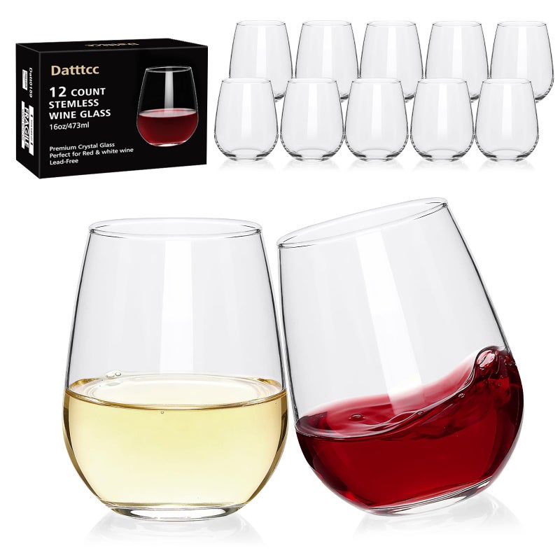 Datttcc 12 pack Stemless Wine Glasses,wine glasses set of 12,16oz wine glass For High-end Banquet, Large Wine Glasses,Party, Bar,Wedding,Ideal Wine Accessories Gift - Image 1