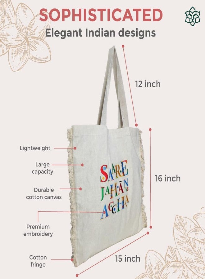 MaatirDesigns Maatir India Slogan Embroidered Canvas Shopper Cream Tote Bag | Unisex tote bag | Embroidered canvas tote bag | stylish bags for unisex | 100% Cotton Reusable Embroidered Shopping Bags - Image 4