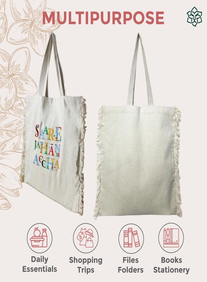 MaatirDesigns Maatir India Slogan Embroidered Canvas Shopper Cream Tote Bag | Unisex tote bag | Embroidered canvas tote bag | stylish bags for unisex | 100% Cotton Reusable Embroidered Shopping Bags - Image 3