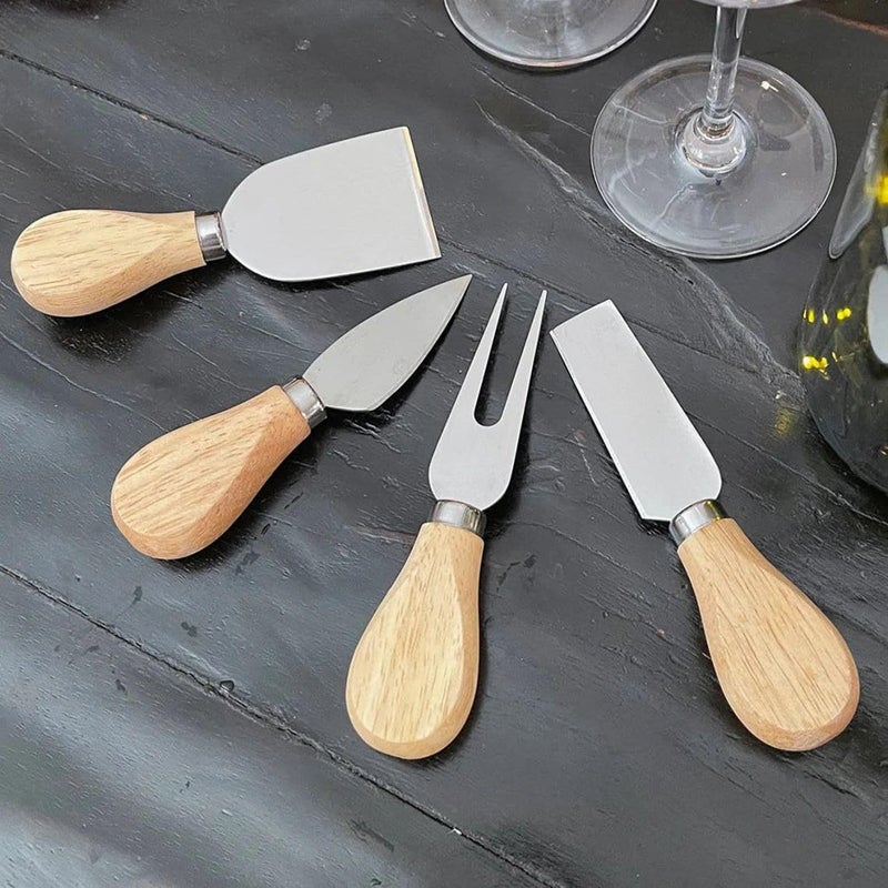 Generic Stainless Steel Cheese Knife Set, 4 Pieces, Wooden Handles .db - Image 1
