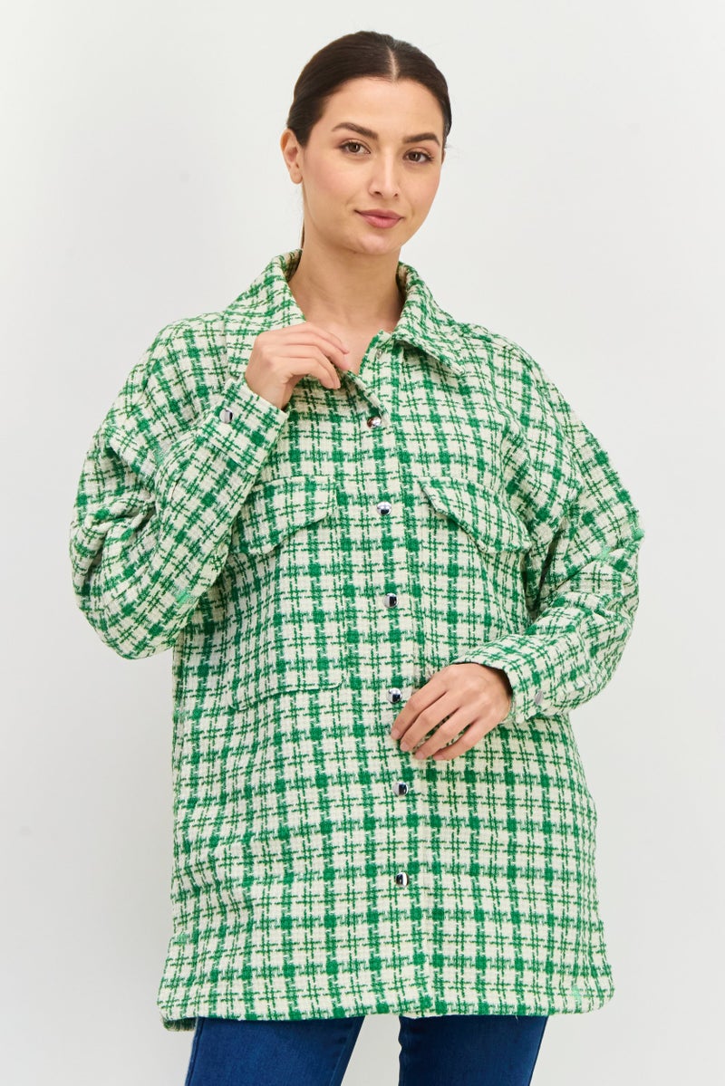 Urban Bliss Women Checkered Jacket Shirt, Green  - Image 1