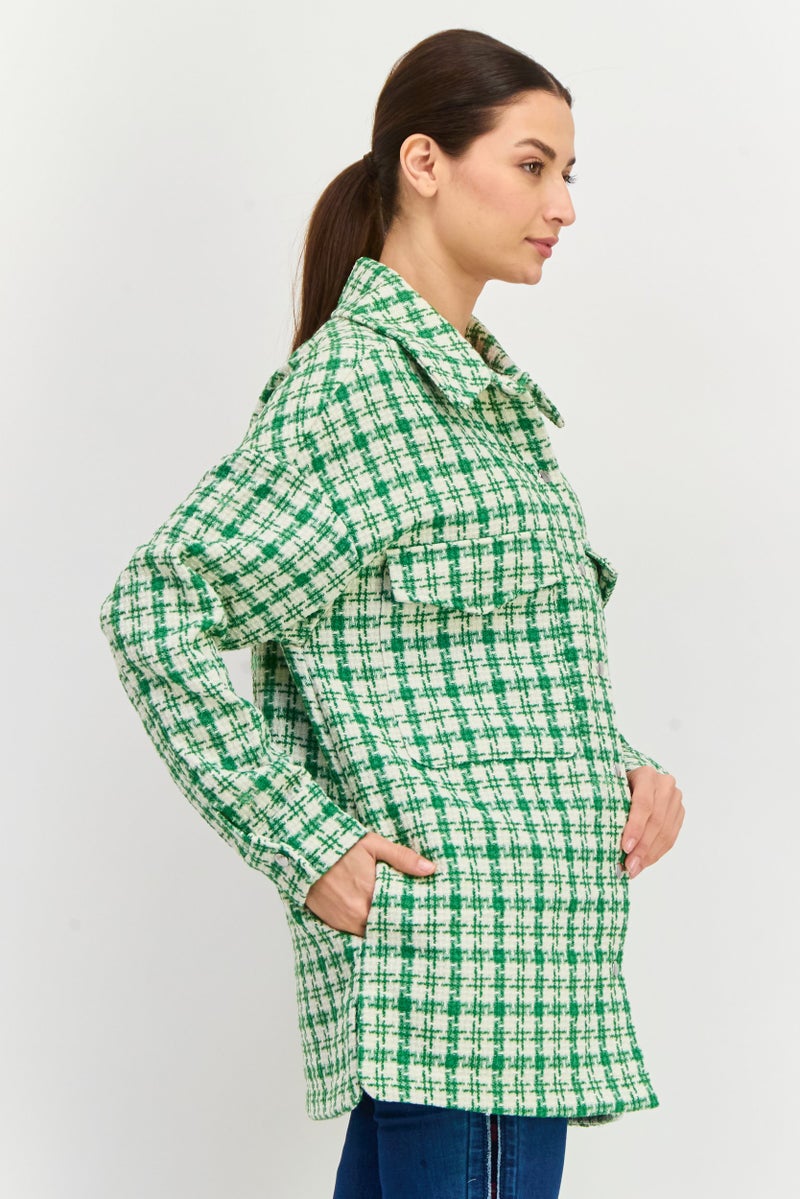 Urban Bliss Women Checkered Jacket Shirt, Green  - Image 2