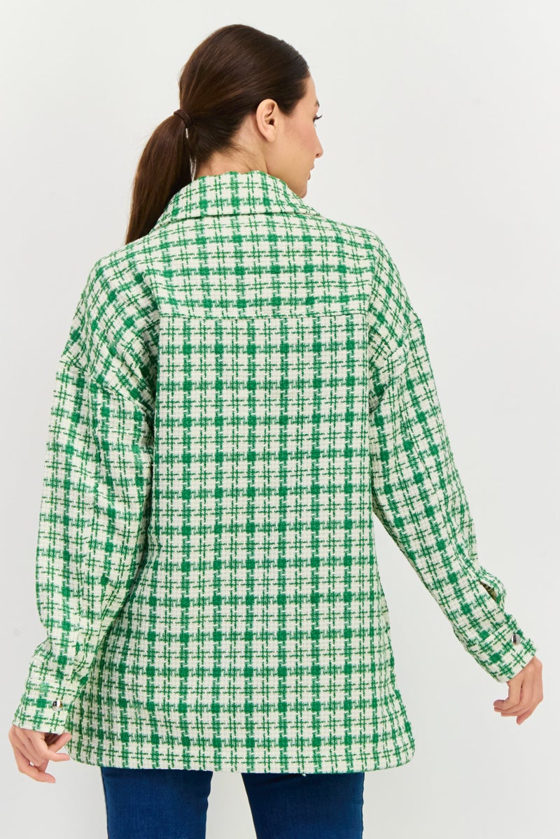 Urban Bliss Women Checkered Jacket Shirt, Green  - Image 3