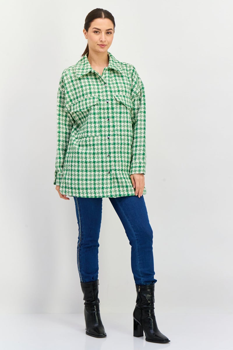Urban Bliss Women Checkered Jacket Shirt, Green - Image 4