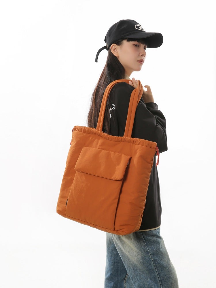 Solid Color Cotton Bag Tote Bag Large Capacity Simple Lightweight Commuter Women'S Bag Student School Bag Hand Carrying Shoulder Bag - Image 4