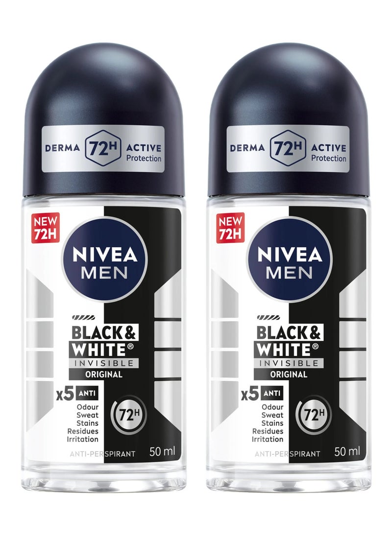 Nivea Pack Of 2 Black And White Invisible Original Antiperspirant Roll On 50ml