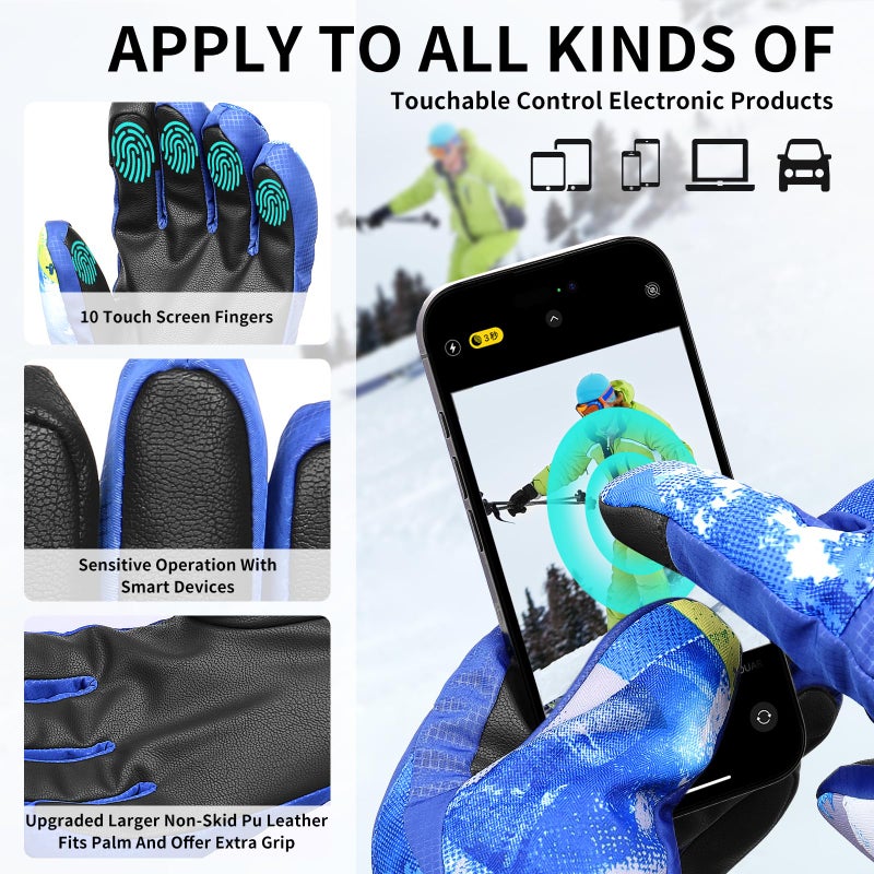 Odtmger Ski Gloves,Winter Waterproof & Warm Snow Gloves for Parent Child Kids-Skiing,Cycling,Motorcycle,Running - Image 3