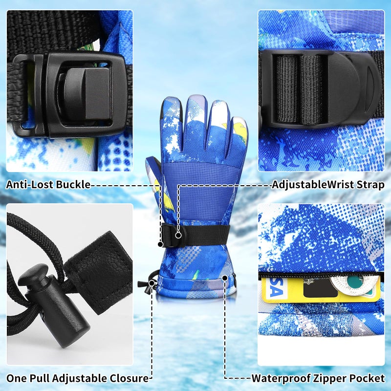 Odtmger Ski Gloves,Winter Waterproof & Warm Snow Gloves for Parent Child Kids-Skiing,Cycling,Motorcycle,Running - Image 4
