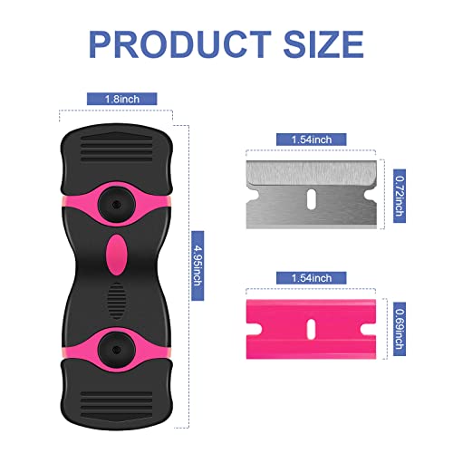 DEKEones Razor Blade Scraper, 2 Pack Double Edged Razor blade Scraper Tool with 30 Pcs Razor Blades, Glass Scraper for Windows, Decals, Tint, Stickers, Labels, Caulk, Adhesive（Pink） - Image 4