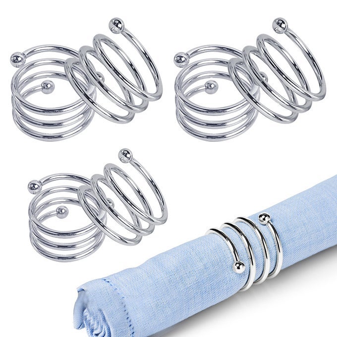 METAL SPIRAL NAPKIN RINGS ROUND SERVIETTE HOLDER BUCKLES NAPKIN RINGS FOR DINNER HOLIDAY PARTIES FAMILY GATHERINGS DINNER PARTY TABLE DECORATIONS SET OF 6 SILVER