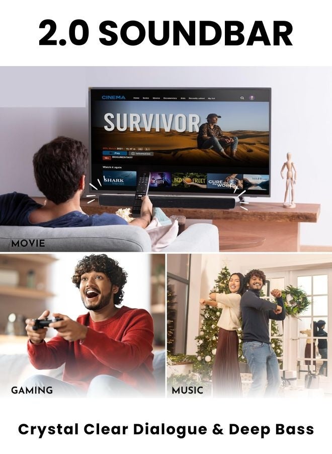 جي في سي حزمة من تلفاز ذكي QLED 4K UHD بدون حواف بحجم 55 بوصة (WebOS، صوت دولبي، بلوتوث، جهاز تحكم سحري) مع شريط صوت 2.0 قناة (بلوتوث، راديو FM، تشغيل USB) - Image 5