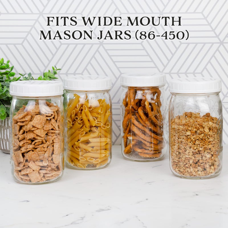 Cornucopia Brands Wide Mouth Plastic Mason Jar Lids (24-Pack Bundle); 2 Dozen Unlined White Ribbed Lids, 86-450 Size - Image 3